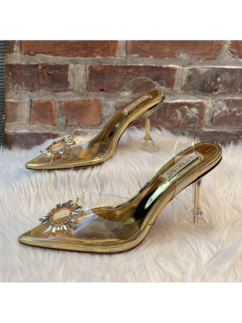 Wetkiss Clear and Gold Slingback Heels, Size 9 - Picture 5 of 17